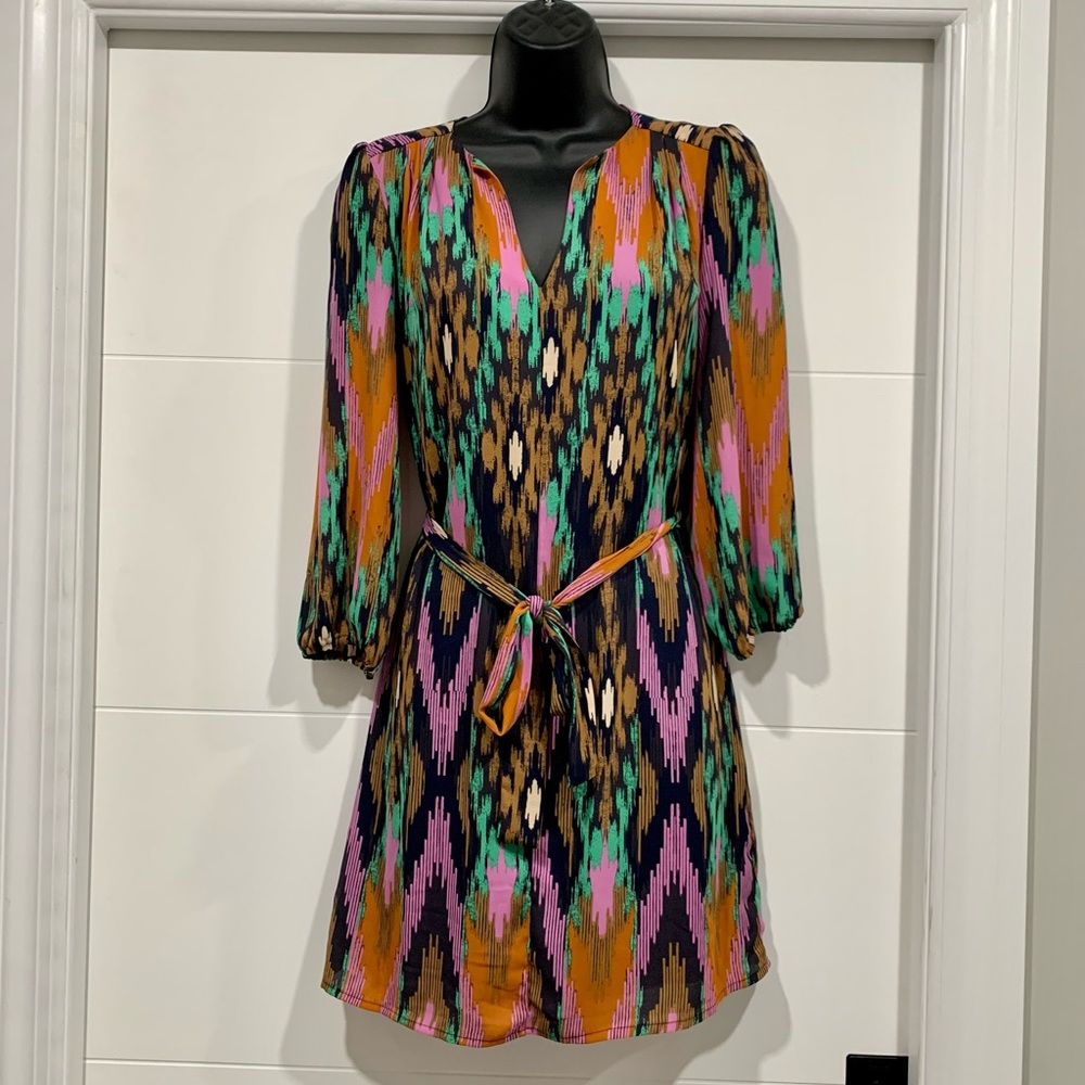 Collective Concepts Print Tie Waist Peasant Dress